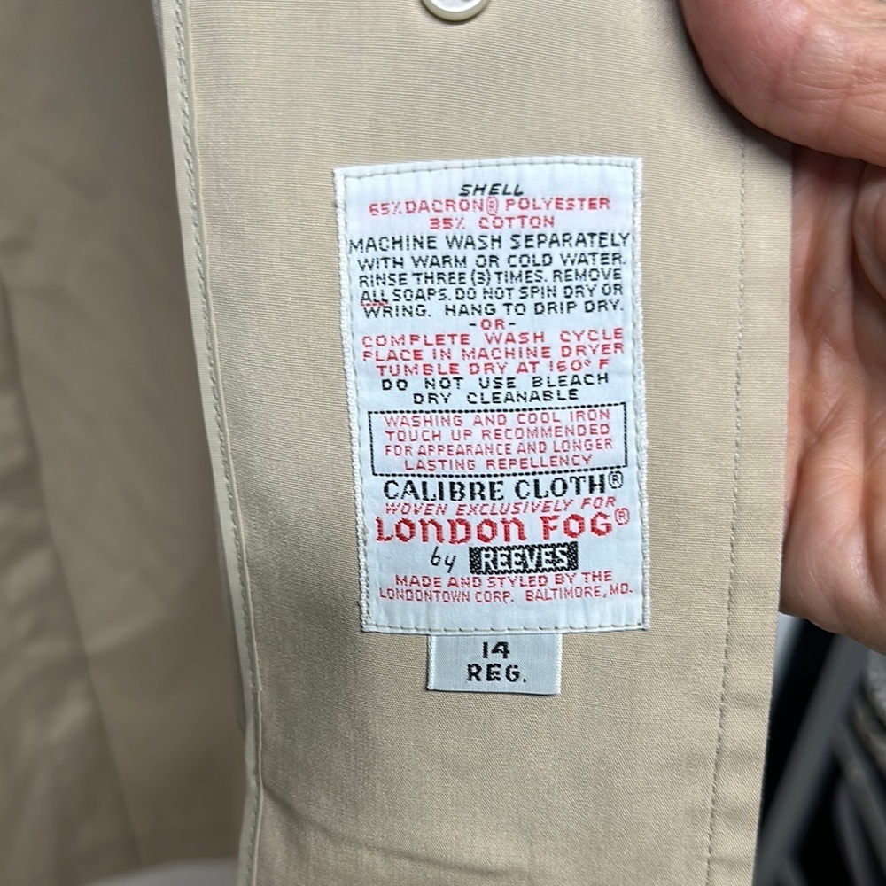 LONDON FOG MAINCOAT EDITION BEIGE ALL WEATHER TRENCH COAT 14 REG 44" LONG - Picture 3 of 12
